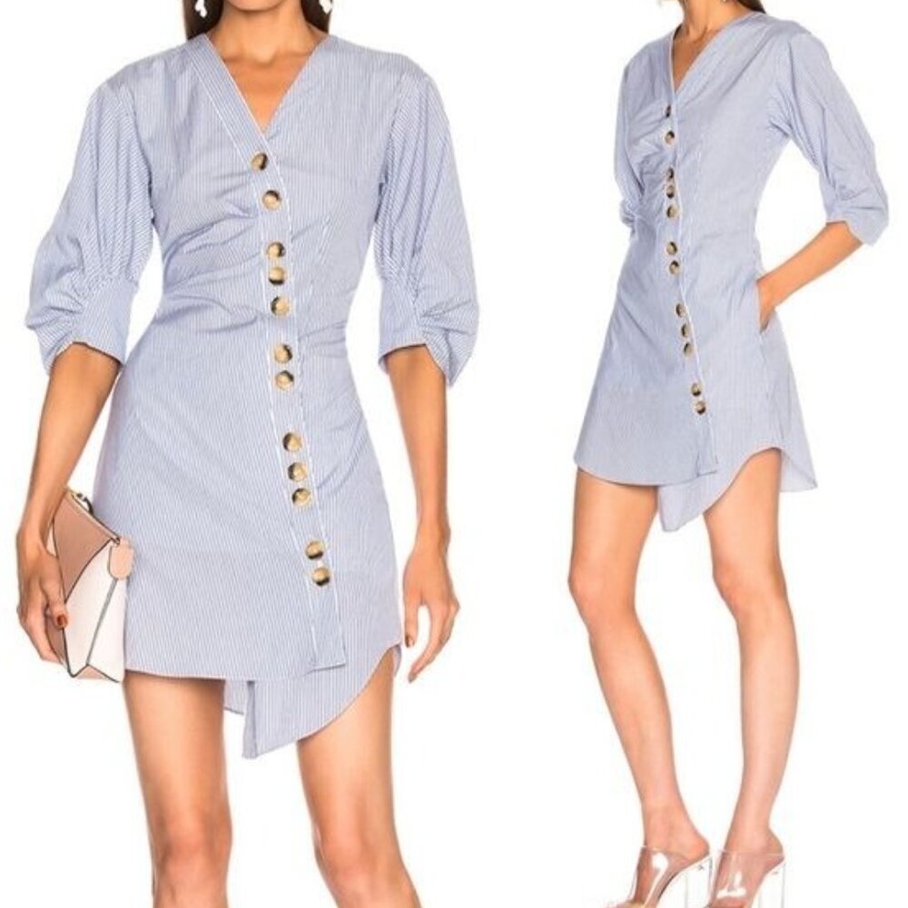 Tibi Stripe Asymmetrical Shirt Dress, Size 00, Blue